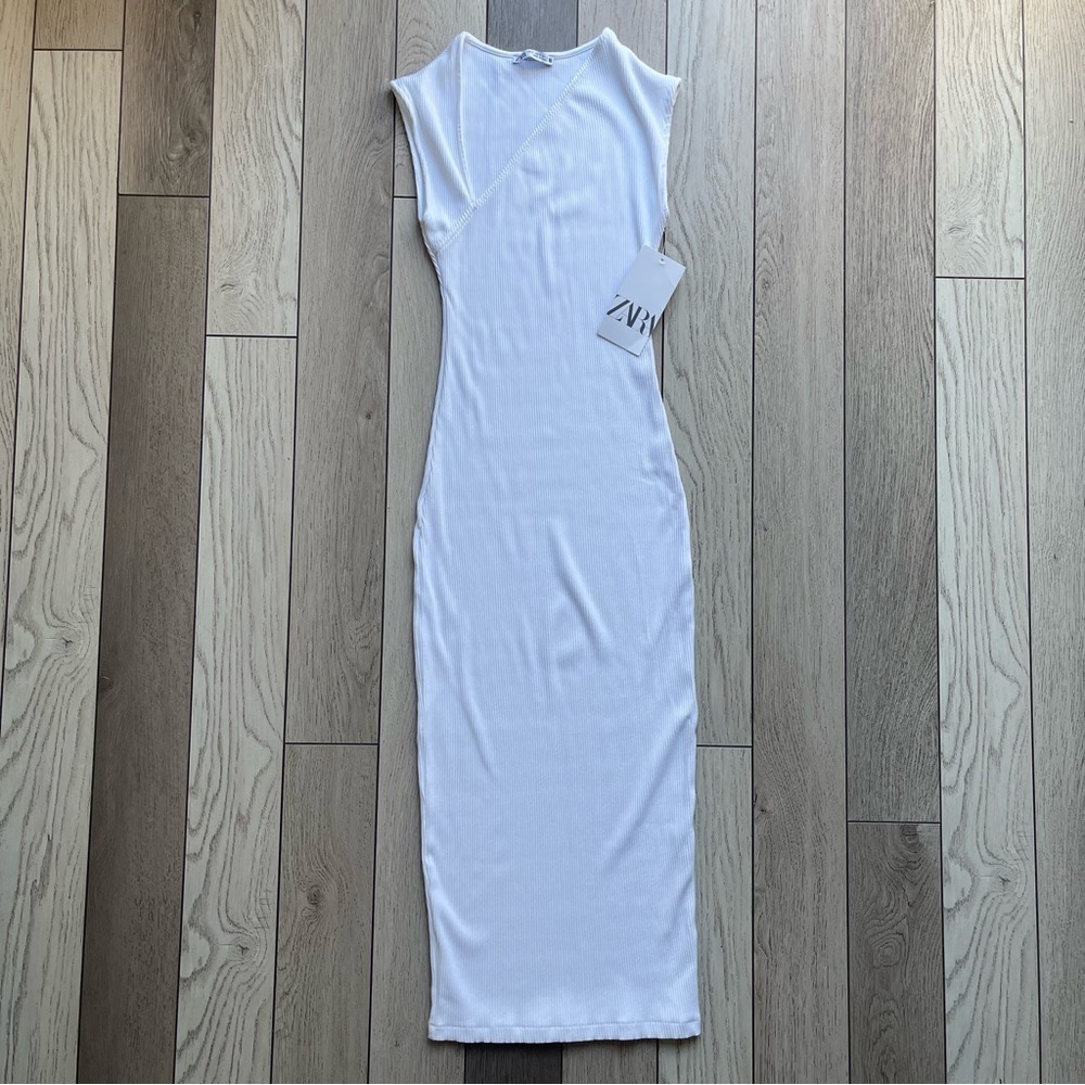 Zara White Sleeveless Bodycon Midi Dress
